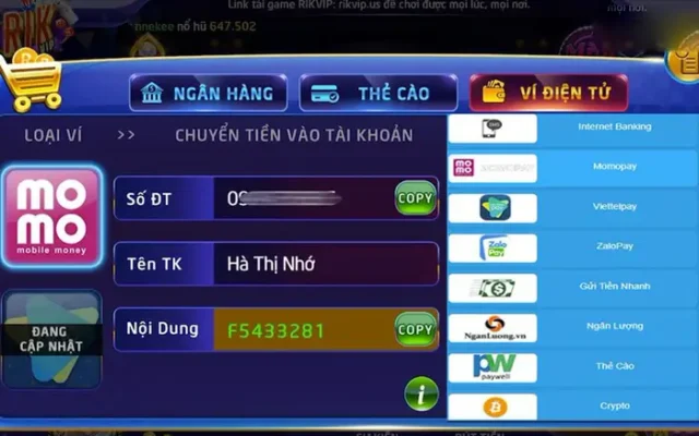 Hướng Dẫn Nạp Tiền RikVip